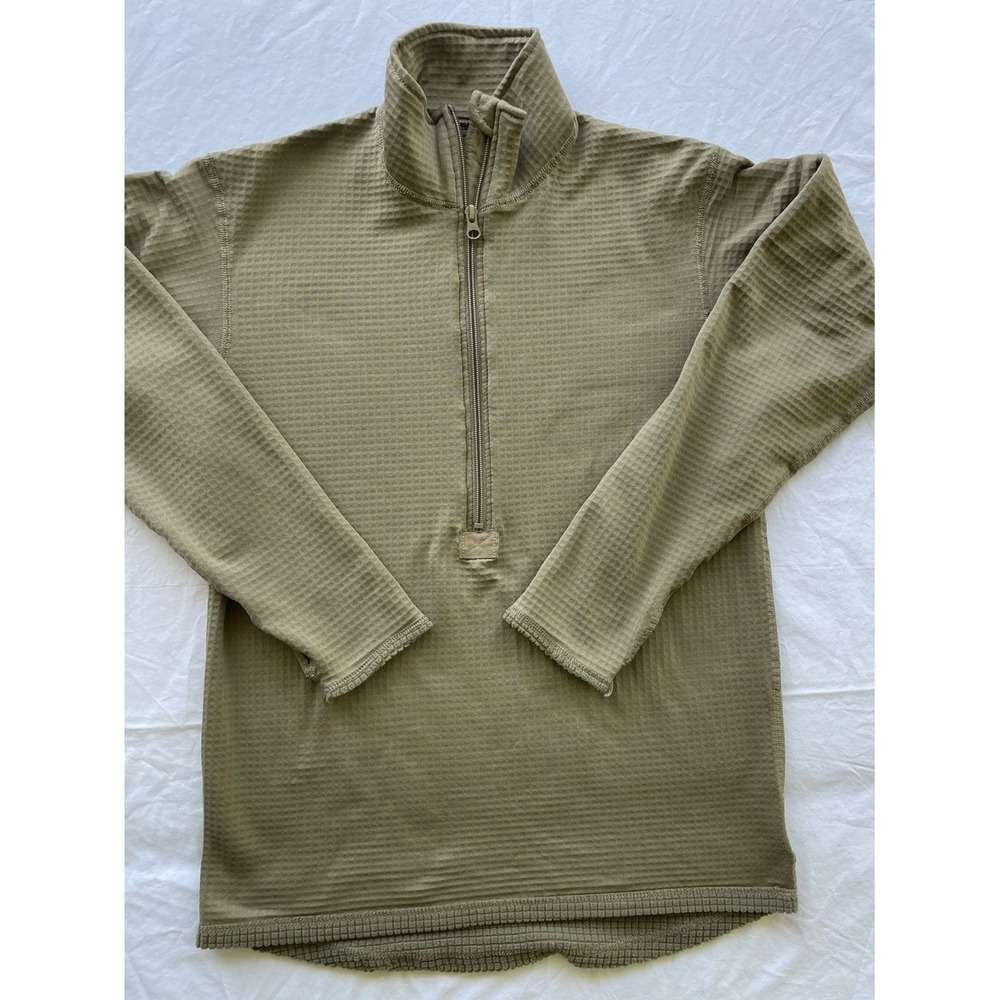 Polartec Mens Zip-Up Thermal Pullover Sweater Olive Green Waffle Knit USA Made